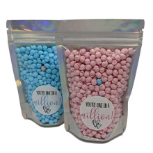 eventabox One In A Million - Millions filled sweet pouch - 75g - Gift Pink/Blue or Blue/Pink His Her Vegan (Pink & One Blue)