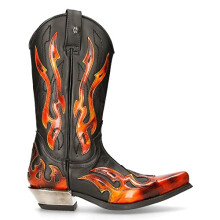 new rock Newrock Unisex 7921-S2 Leather WEST Black Red Cowboy Leather Boots