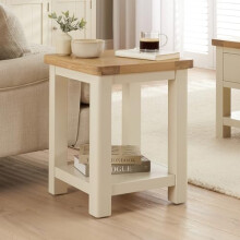 The Furniture Market Marbury Cream | Painted Lamp Table | Wooden Side Table with Shelf | Whitewash Oak Top | Modern Country Styling | Fully Assembled