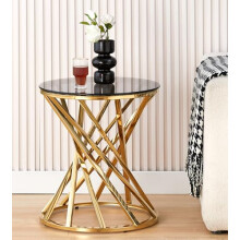 Comfy Living Round Metal Side/End Table In Gold Or Silver With Tinted Glass Tempered Top (Gold)
