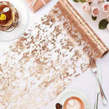 Elegant Sparkling Golden Table Runner – Glittery Mesh Polyester, Square, for Weddings, Showers, Birthdays, Easter (Compatible with Standard Tables)