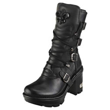 (42) New Rock Unisex M-NEOTYRE05-S1 Plattform Stiefel Schwarz aus Leder