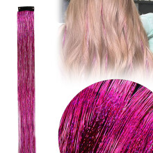 Clip-in Tinsel Hair Extensions, 19.7" Glitter Fairy Hair Kit, Sparkling Colorful Clips for Women – Rose Red, Party Favors & Gifts