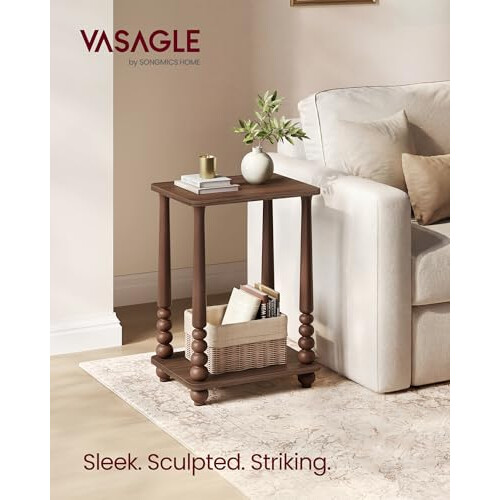 VASAGLE VASAGLE Mariel Collection - Side Table, Accent Nightstand for Small Spaces, Rectangular End Table with Shelf, Solid Wood Legs, Mid-Century Modern, 1