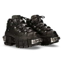NEW ROCK TANK Unisex Sole Lace Up Boots Black Leather/Unisex Black Boots Leather Shoelaces M.WALL106-S10, Black/White, 8 UK
