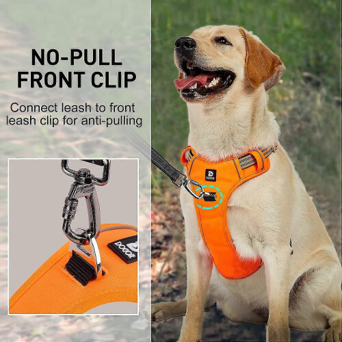 Dog Harness No Pull For Large Medium Dogs, Adjustable Reflective Harness Dog Harness Orange 2