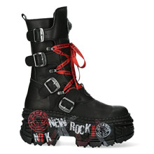 New Rock Boots WALL028B-C1 Unisex Metallic Black Leather Platform Gothic Boots 39