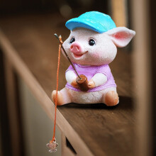 Cute Fishing Pig Figurines – Resin Miniature Statues for Fairy Garden, Outdoor/Indoor Decor, Small Gift – Compatible with Miniature Landscaping
