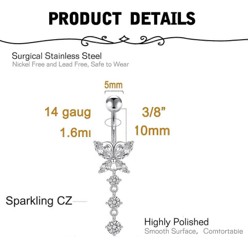 Belly Button Ring Belly Rings Surgical Steel Belly Button Ring Hypoallergenic 1
