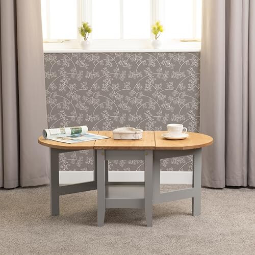 Seconique Seconique Santos Drop Leaf Coffee Table in Grey Slate/Distressed Waxed Pine 1
