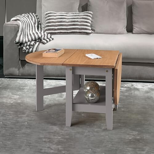Seconique Seconique Santos Drop Leaf Coffee Table in Grey Slate/Distressed Waxed Pine 2