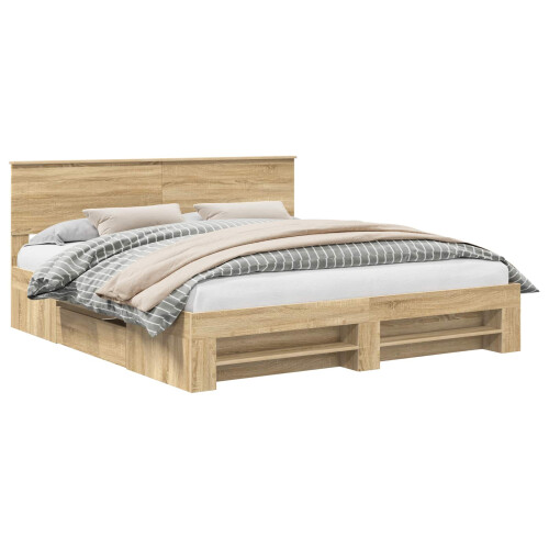 VidaXL vidaXL Bed Frame Sonoma Oak 200 x 200 cm Engineered Wood 1
