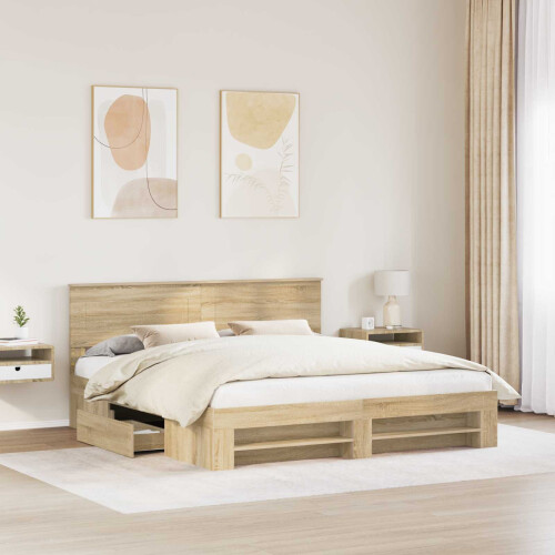 VidaXL vidaXL Bed Frame Sonoma Oak 200 x 200 cm Engineered Wood 2