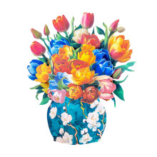 3D Handmade Vase Pop-Up Greeting Card with Paper Flowers – Mother’s Day & Thanksgiving Gift for Women, Compatible with Standard Envelopes