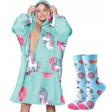 TÆPPESWEATSHIRT Oversize Varm Tyk TÆPPESWEATSHIRT 2i1 XXL ENHJØRNING + SOKKER [KB-S6]