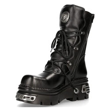new rock NEWROCK 373 S4 Metallic High Boots Black Leather Goth Biker Emo