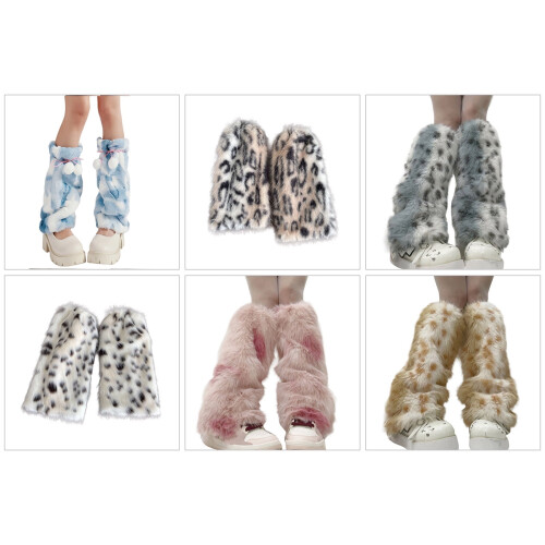Women's Leopard Leg Warmers Plush Winter Boot Cuffs 1