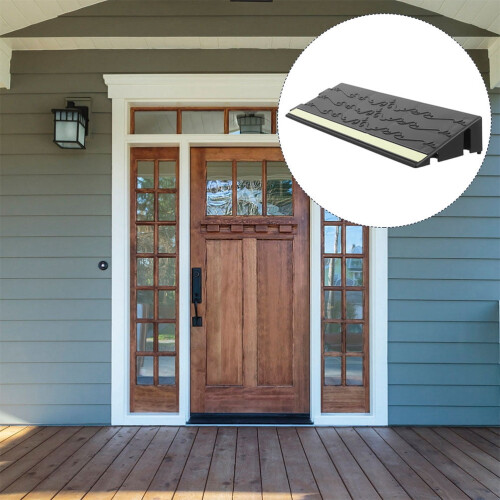Black Rubber Exterior Door Threshold Ramp for Wheelchair Access, Rectangular Design, 1 Piece 1