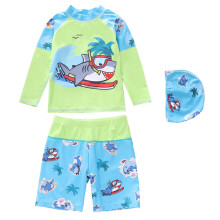Boys Swim Trunks with UPF 50 Rash Guard, Green, 7-8 Years, for Beach & Pool — Compatible with Kids’ Sun Protection Needs