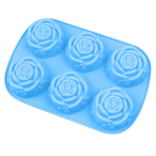 1PCS 6 Cavity Rose Ice Cube Mold, Silicone Flowers Shaped Mold for Chocolate and Candy Chocolate Cake Ice Cube, (Blue)