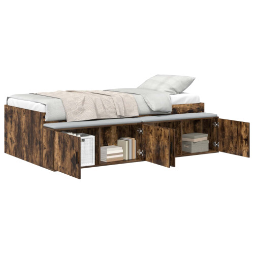 VidaXL vidaXL Bed Frame with Drawer Smoked Oak 70 x 190 cm Engineered Wood 1