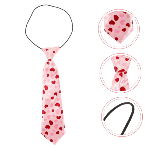 1Pc Valentine's Day Apples Pattern Tie Pink Polyester Festive Party Supply 2