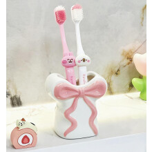 Cute White Ceramic Bow Toothbrush Holder with Pink Bow – Stylish Countertop Organizer & Gift for Women & Girls