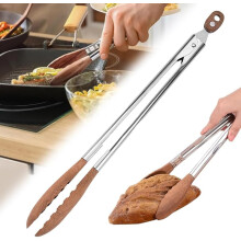 Wooden Kitchen Tongs 12inch – Anti-Slip Long Handle for Cooking, Grilling, Salad Tossing, Serving (Compatible with All Cooktops)