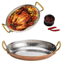 304 Stainless Steel Paella Pan with Dual Handles - Non Stick Uncoated Saucepan Pot for Home Kitchen Restaurants,Stainless Steel,Blue,1PC