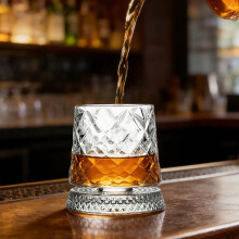 360 Degree Rotating Old Fashioned Tumbler with Unique Relief Base, Rotatable Cup for Flavor,Spinning Glasses Set Drinking Glassware & Bar Accessories