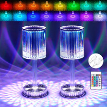 2-Pack Crystal Table Lamp, 16-Color Touch LED, Cordless 3D Diamond Acrylic Lamp with Remote – Compatible with Bedroom, Living Room, Wedding Decor