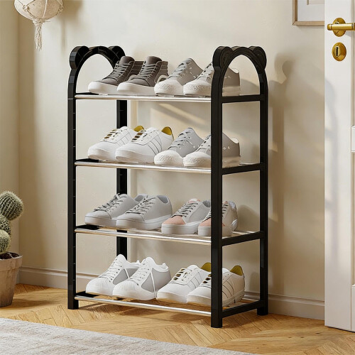 Plastic Shoe Rack Organizer 4-Tier Black White Coffee 1