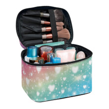 Travel Makeup Cosmetic Case Organizer Colorful Heart Pattern Cosmetic Bags Space-Efficient Polyester