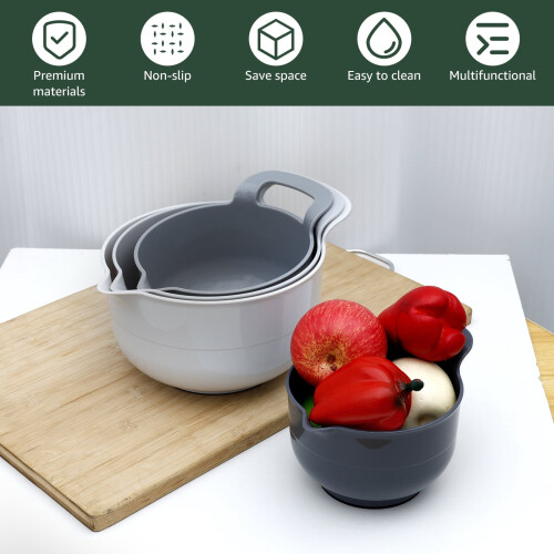 4 Pcs Plastic Mixing Bowl Set Reusable Plastic Nesting Mixing Bowl Multifunctional Nesting Container for Kitchen Cooking Baking 2