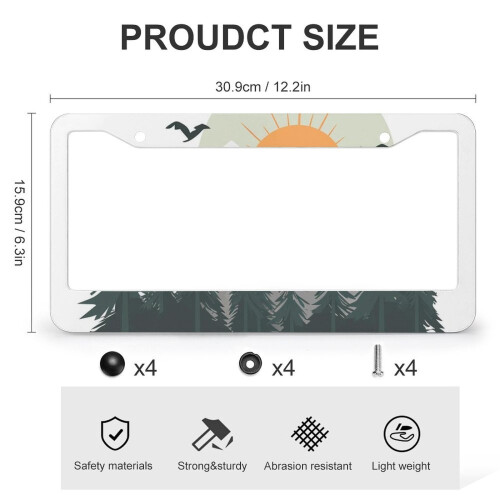 Aluminum License Plate Frame Trees Mountains Sun Art 2 pcs 2