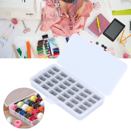Bobbin Box,Bobbins Spools Box,Bobbin Box Organizer Plastic Case Transparent 30 Slots Empty Spools Sewing Craft Storage 2