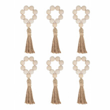 Boho Wood Bead & Tassel Napkin Ring with Adjustable Elastic Holder for Napkins, Cutlery, or Place Cards, Handwoven Table Decor