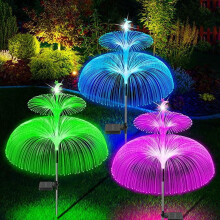 【Solar Fiber Optic Lights】7-Color Changing Jellyfish Garden Decor - Waterproof Solar Outdoor Lights(4PCS, Double-deck, Moon)
