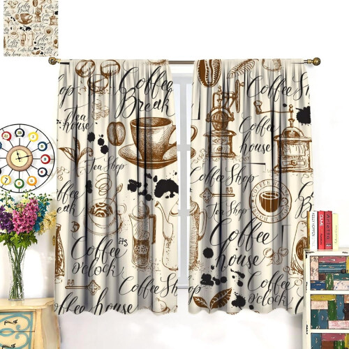 Coffee Theme Vintage Kitchen Curtains Polyester Rod Pocket 2