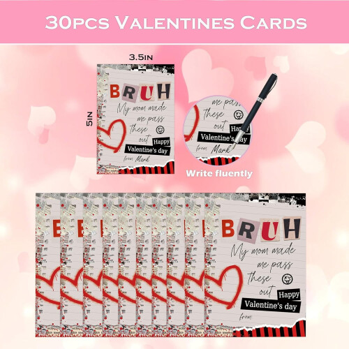 Funny Valentine's Cards Bruh Brother Theme 30 pcs 1