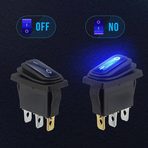 Waterproof 12V Rocker Switch SPST 3-Pin Blue LED 5 pcs 1