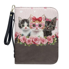 Valentine's Day Cat Rose PU Leather Bible Cover for Women & Men – Large, Sturdy, with Detachable Wristlet Strap, Compatible with Standard Bibles