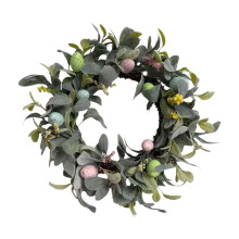 Artificial Floral Wreath with Decorative Eggs and Mixed Greenery for Indoor Outdoor Front Door Wall Home Decor Spring Summer