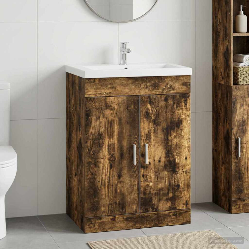 Vidaxl Bathroom Under Sink Cabinet Smoked Oak 78.5 X 37.5 X 81 Cm