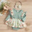 Baby Clothes Set Green Ruffled Romper Bodysuit Headband 4