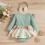Baby Clothes Set Green Ruffled Romper Bodysuit Headband 5