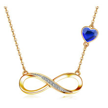 Guld Infinity Halskæde med Kubisk Zirkonia - 925 Sølv - 24 Karat Forgyldt - Majestic Blue - (45cm) - Julegave