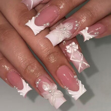 Stylish White French Press On Nail For Women ABS Material