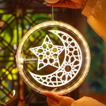 Ramadan Kareem Eid Mubarak Decoration LED Round Light Moon Islam Muslim Hang 24cm