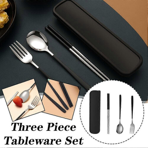 Set of 3 Portable Tableware Cutlery Dinnerware Travel Fork Spoon with Box 1